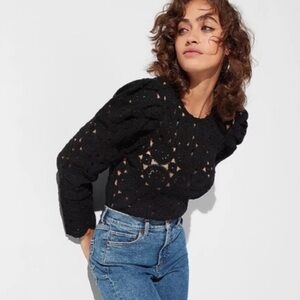 Express Crochet Puff-Sleeve Top Sweater